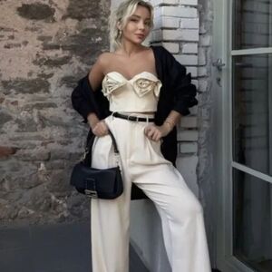 ZARA LIMITED EDITION sz medium FLORAL Strapless BUSTIER SAND/Beige TOP